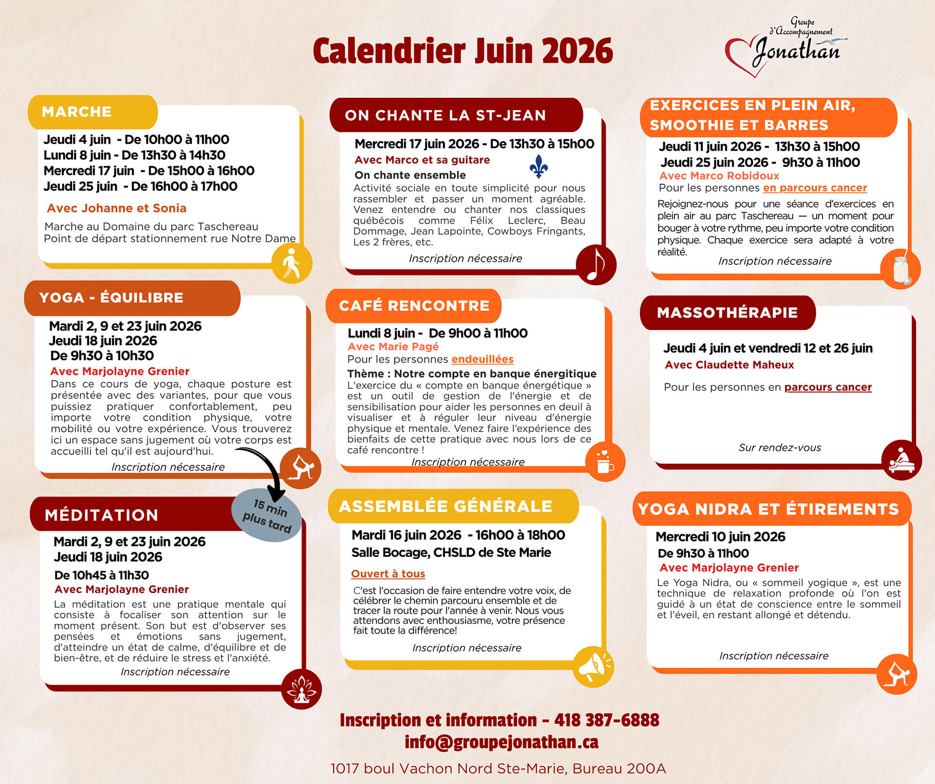 Calendrier des activités - Juin 2026