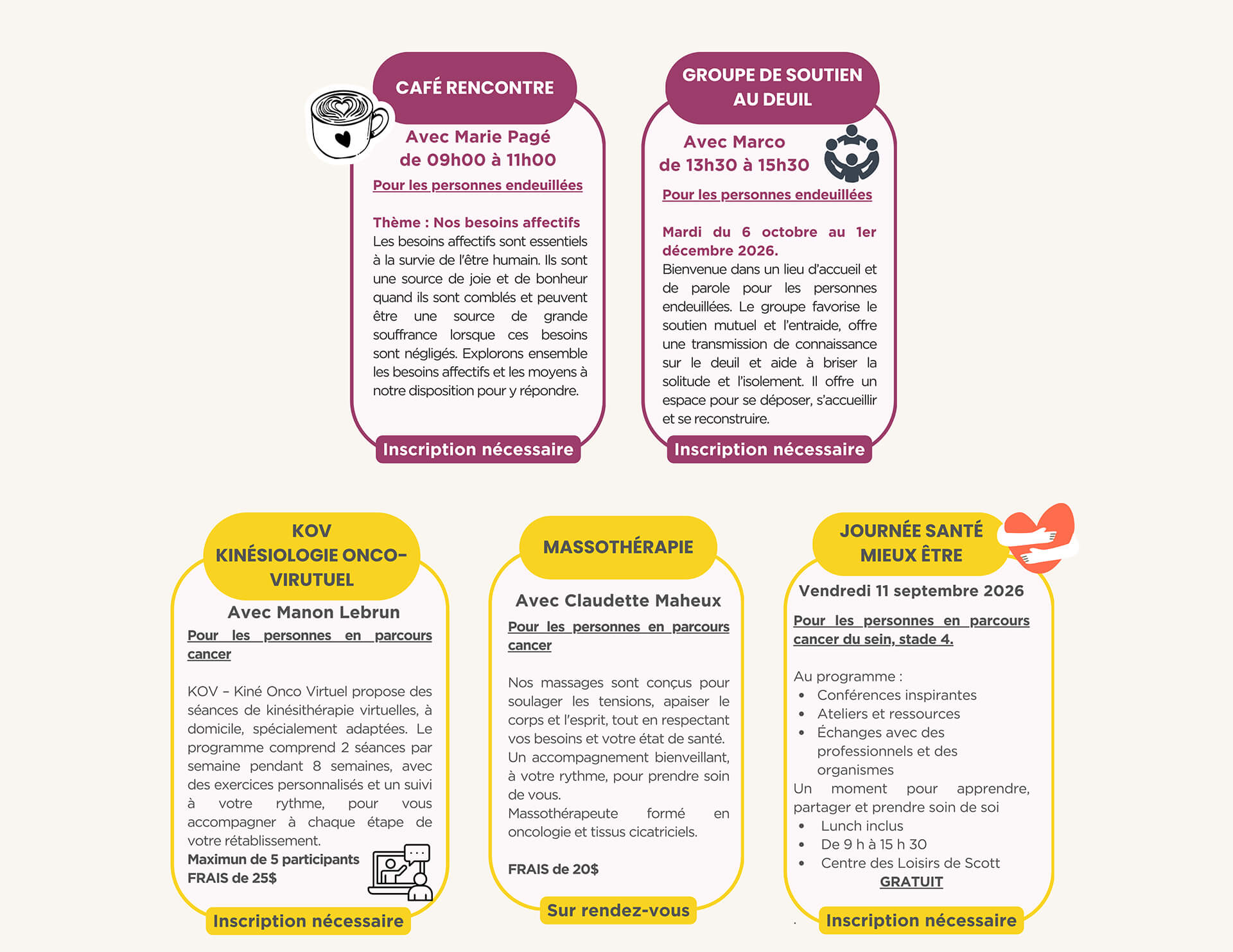 Calendrier des activités - Septembre 2026